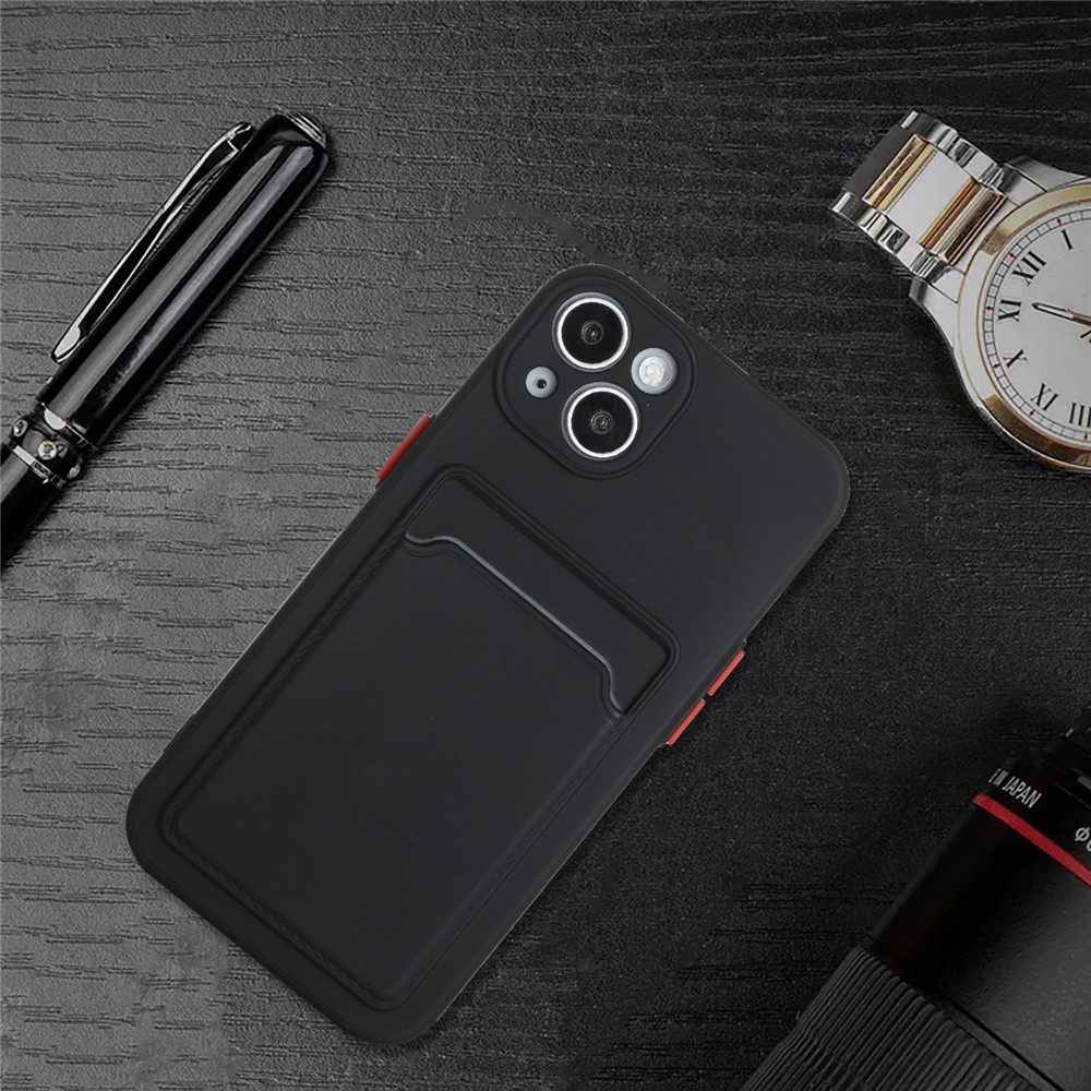 Card Slot Design Flexible TPU Phone Back Case Cover for iPhone 13 6.1 inch - Black-7