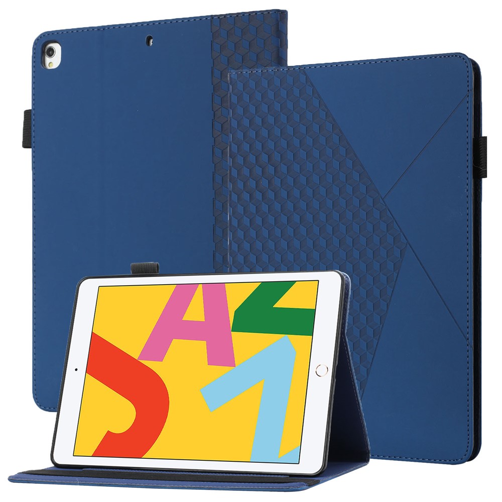 Card Slots Design Rhombus Pattern Skin-touch Feeling Stand Leather Tablet Protective Case Cover for iPad Pro 10.5-inch (2017) / iPad Air 10.5 inch (2019) / iPad 10.2 (2020)/(2019)/(2021) - Sapphire