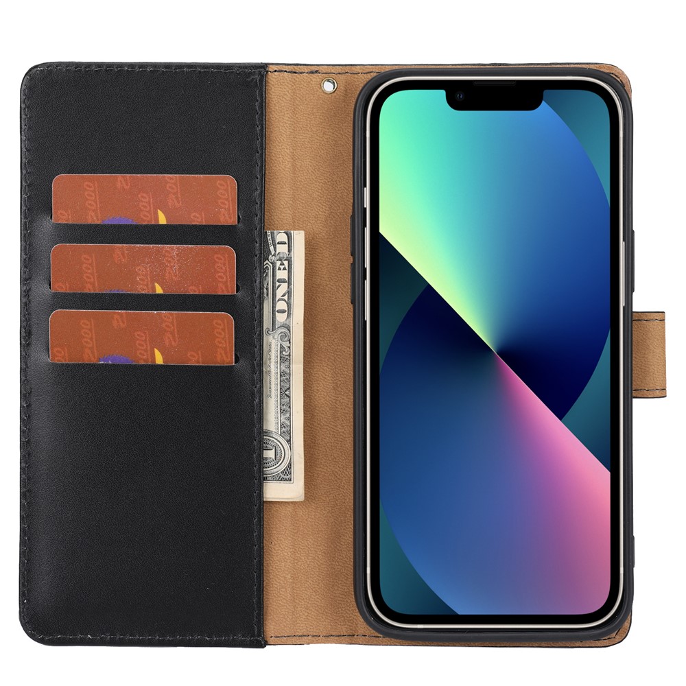 Retro Style Anti-theft Phone Case Genuine Leather Wallet Stand Case with Strap for iPhone 13 mini 5.4 inch - Black-5