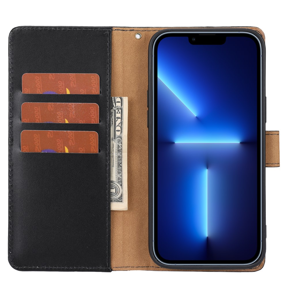 Anti-theft Design Phone Case Wallet Stand Genuine Leather Phone Cover with Strap for iPhone 13 Pro Max 6.7 inch - Black-5