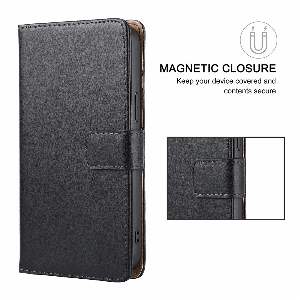 Anti-theft Design Phone Case Wallet Stand Genuine Leather Phone Cover with Strap for iPhone 13 Pro Max 6.7 inch - Black-8