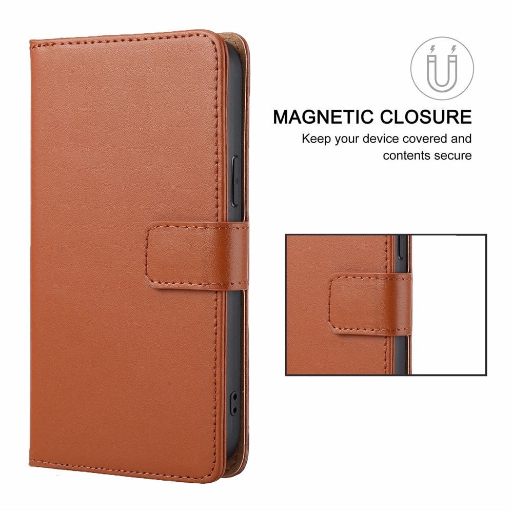 Retro Style Anti-drop Genuine Leather Phone Cover Wallet Stand Shell with Strap Phone Case for iPhone 13 Pro 6.1 inch - Brown-8