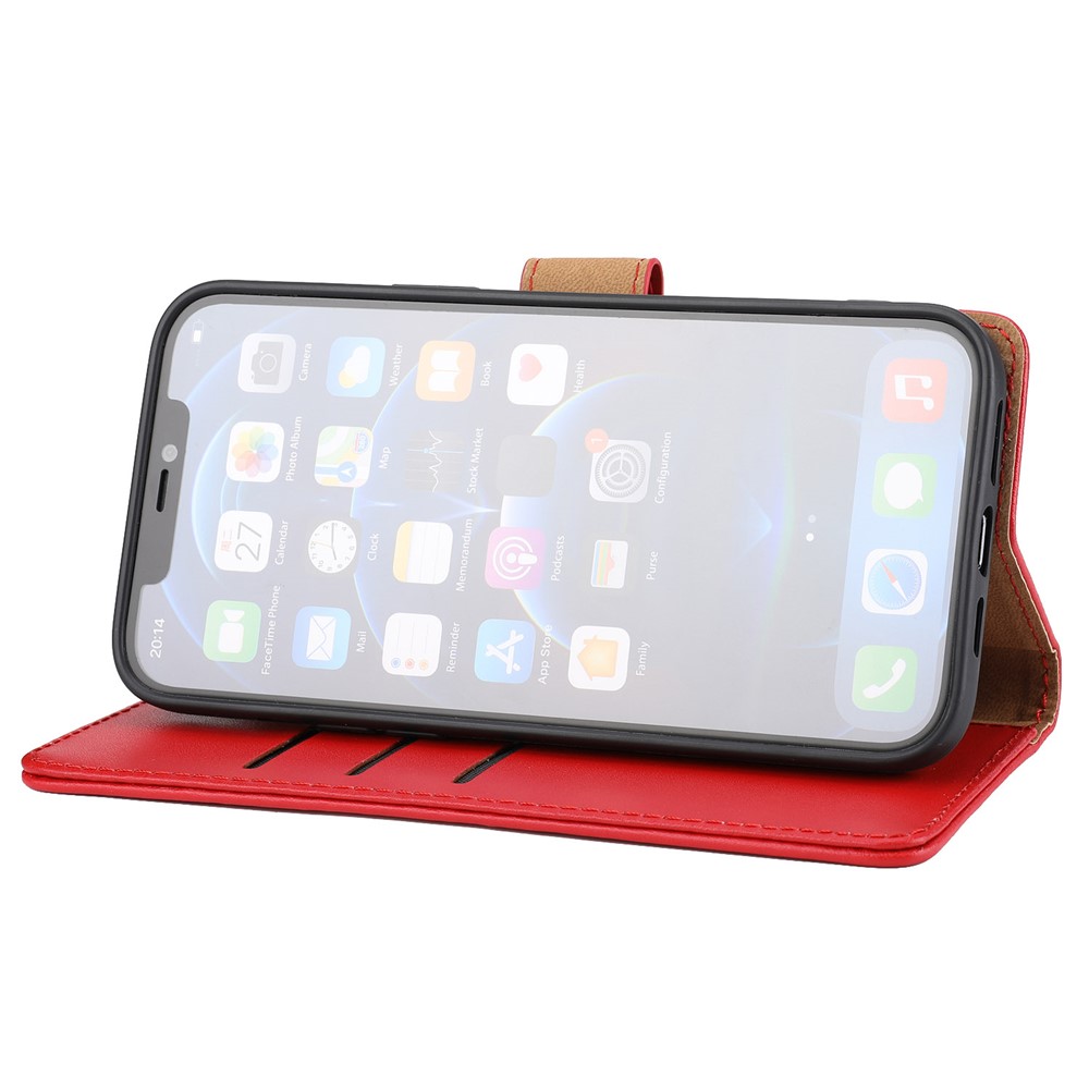 Anti-theft Design Phone Case Genuine Leather Phone Cover Wallet Stand Shell with Strap for iPhone 12 Pro Max 6.7 inch - Red-4