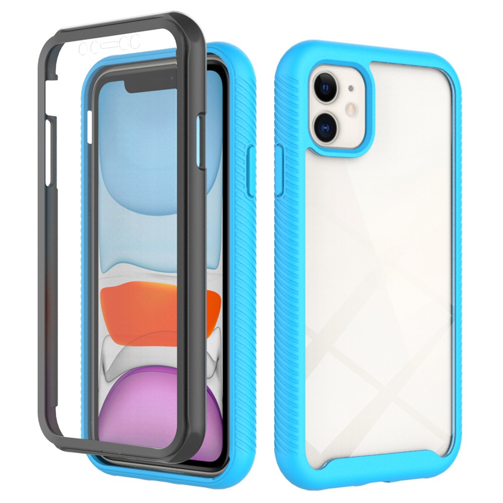 PET Screen Protector TPU + PC Full Coverage Hybrid Case Phone Shell for iPhone 13 mini 5.4 inch - Baby Blue / Black