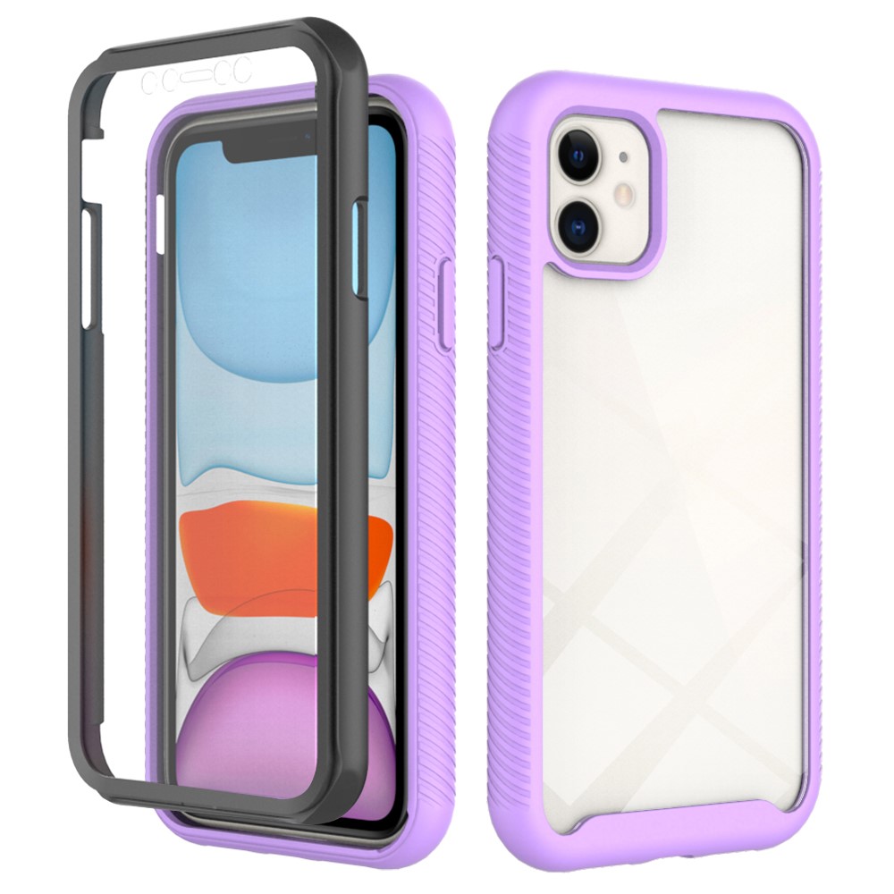 PET Screen Protector TPU + PC Full Coverage Hybrid Case Phone Shell for iPhone 13 mini 5.4 inch - Purple / Black