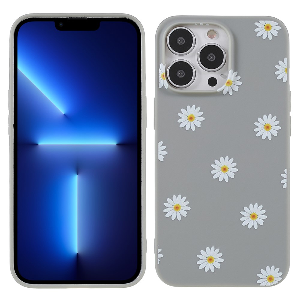 Cute Daisy Flower Pattern Design Matte Soft TPU Anti-Scratch Protective Case for iPhone 13 Pro Max 6.7 inch - Grey-1