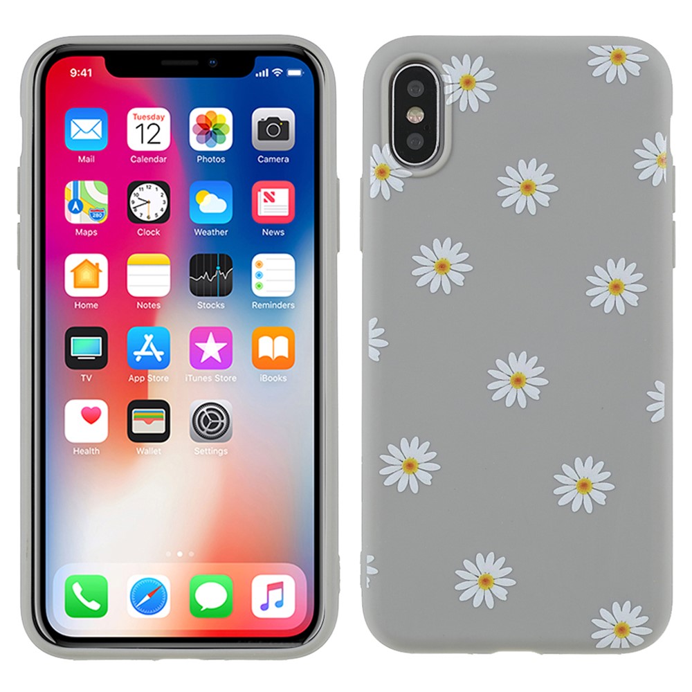 Daisy Pattern Printing Matte Soft TPU Bumper Shockproof Protective Case for iPhone XS Max 6.5 inch - Grey-1
