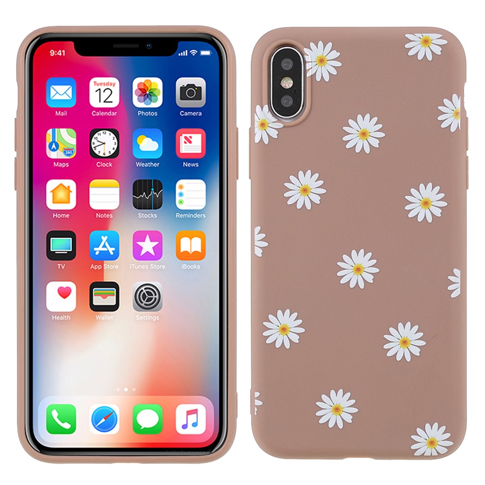 Matte Slim Soft Flexible TPU Daisy Pattern Printing Protective Cover for iPhone XS 5.8 inch - Brown-1