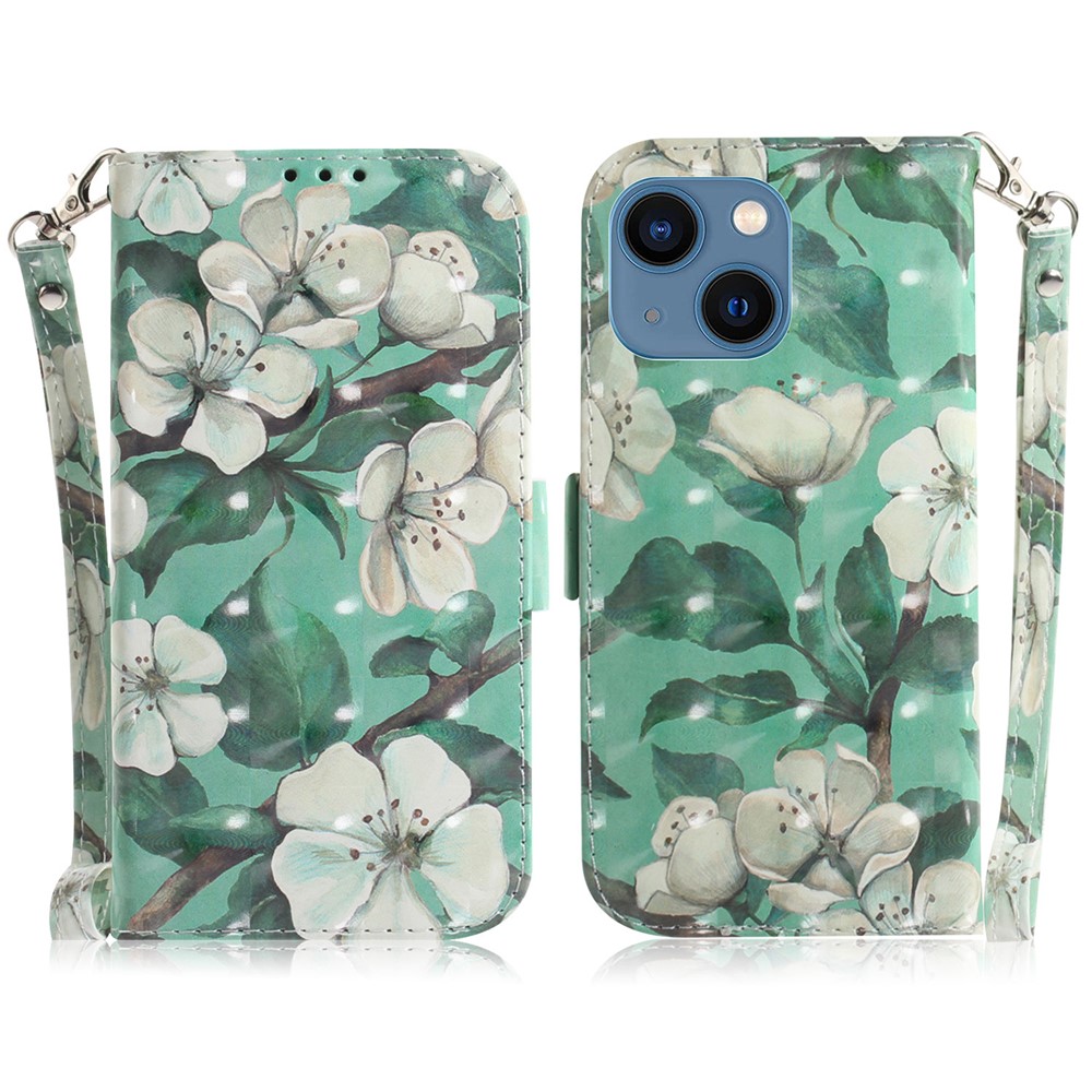 Light Spot Decor Pattern Printing Wallet Stand Leather Case Phone Protector for iPhone 13 6.1 inch - White Flower-1
