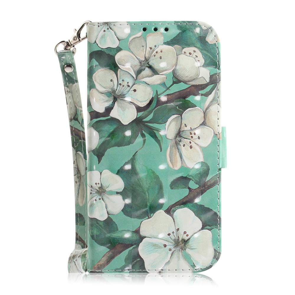 Light Spot Decor Pattern Printing Wallet Stand Leather Case Phone Protector for iPhone 13 6.1 inch - White Flower-2