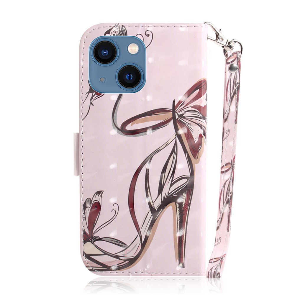 Light Spot Decor Pattern Printing Wallet Stand Leather Phone Case with Carrying Strap for iPhone 13 mini 5.4 inch - High Heels-3