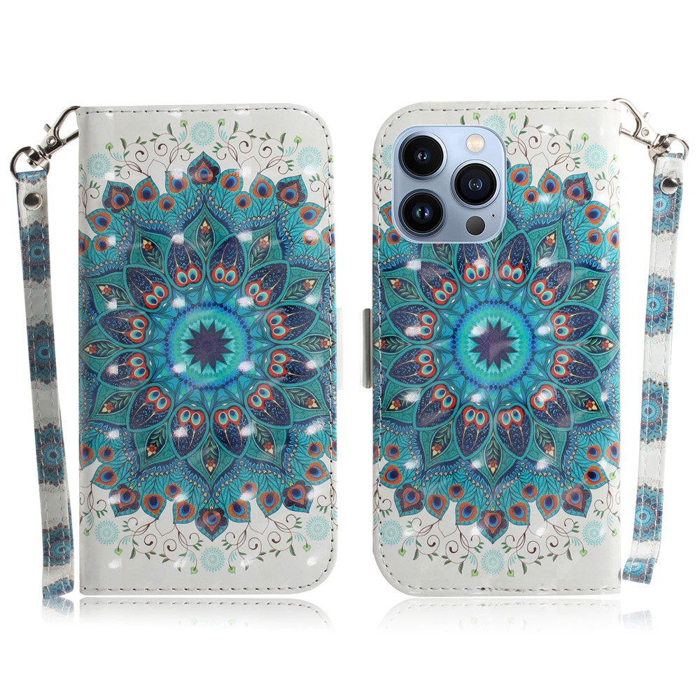 Light Spot Decor Pattern Printing Wallet Stand Leather Case Flip Cover for iPhone 13 Pro 6.1 inch - Mandala Flower-1