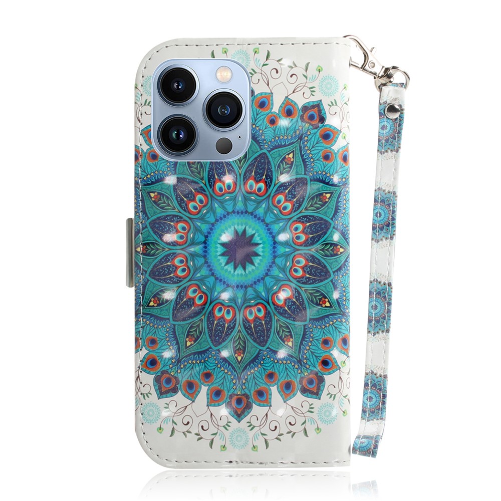 Magnetic Clasp Pattern Printing Wallet Stand Leather Phone Case with Light Spot Decor for iPhone 13 Pro Max 6.7 inch - Mandala Flower-3