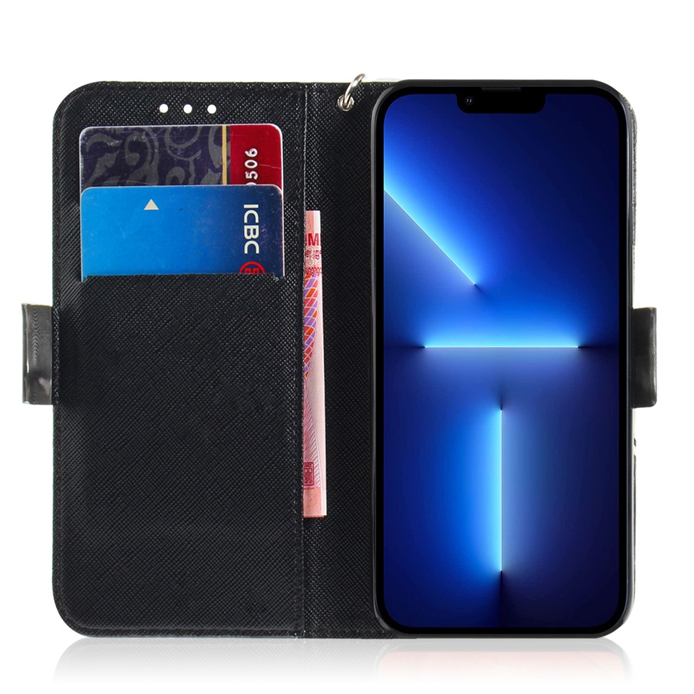 Magnetic Clasp Pattern Printing Wallet Stand Leather Phone Case with Light Spot Decor for iPhone 13 Pro Max 6.7 inch - Mandala Flower-5