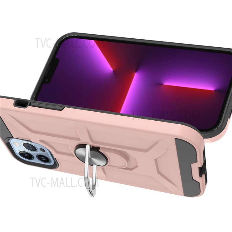 Detachable PC + TPU Hybrid Case with Rotatable Finger Ring Kickstand for iPhone 13 Pro 6.1 inch - Rose Gold-4