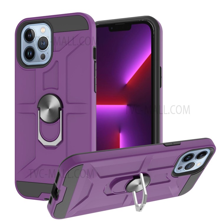 Detachable PC + TPU Hybrid Case with Rotatable Finger Ring Kickstand for iPhone 13 Pro 6.1 inch - Purple-1