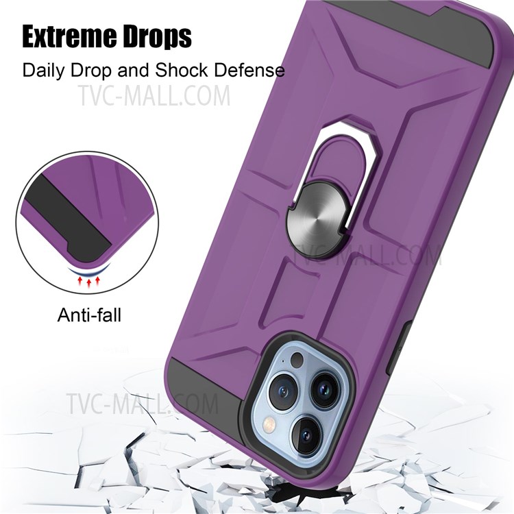 Detachable PC + TPU Hybrid Case with Rotatable Finger Ring Kickstand for iPhone 13 Pro 6.1 inch - Purple-2