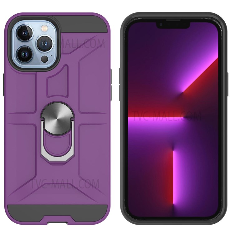 Detachable PC + TPU Hybrid Case with Rotatable Finger Ring Kickstand for iPhone 13 Pro 6.1 inch - Purple-3