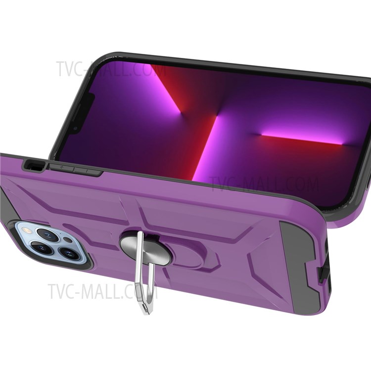 Detachable PC + TPU Hybrid Case with Rotatable Finger Ring Kickstand for iPhone 13 Pro 6.1 inch - Purple-4