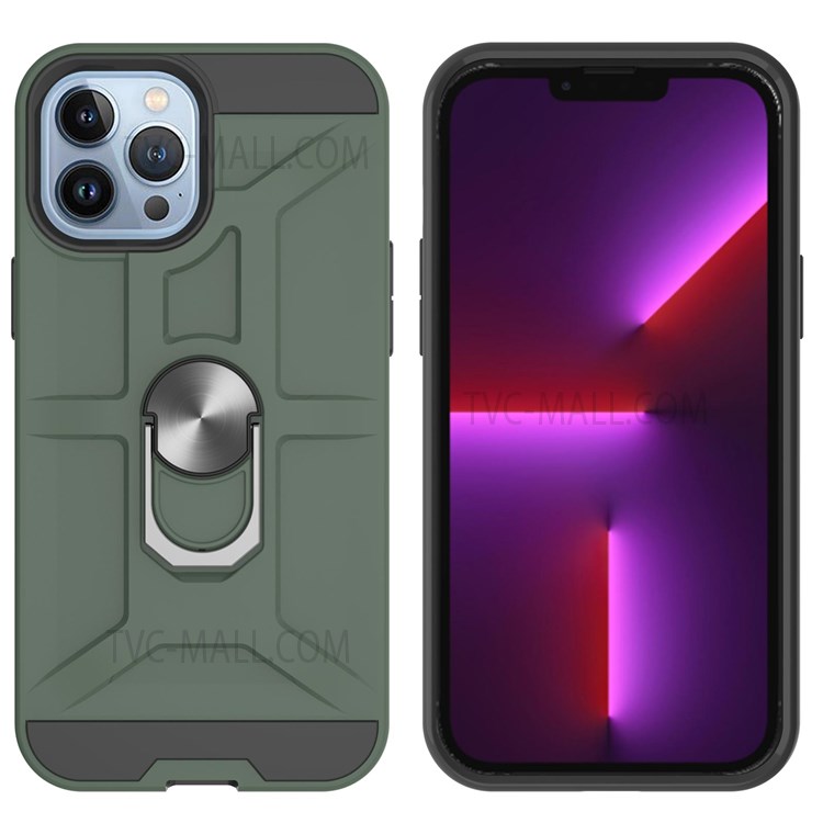 Detachable PC + TPU Hybrid Case with Rotatable Finger Ring Kickstand for iPhone 13 Pro Max 6.7 inch - Green-3