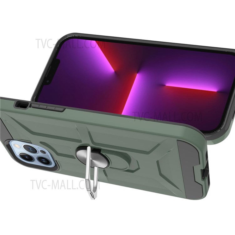 Detachable PC + TPU Hybrid Case with Rotatable Finger Ring Kickstand for iPhone 13 Pro Max 6.7 inch - Green-4