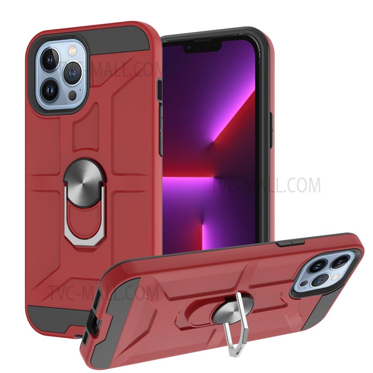 Detachable PC + TPU Hybrid Case with Rotatable Finger Ring Kickstand for iPhone 13 Pro Max 6.7 inch - Red-1