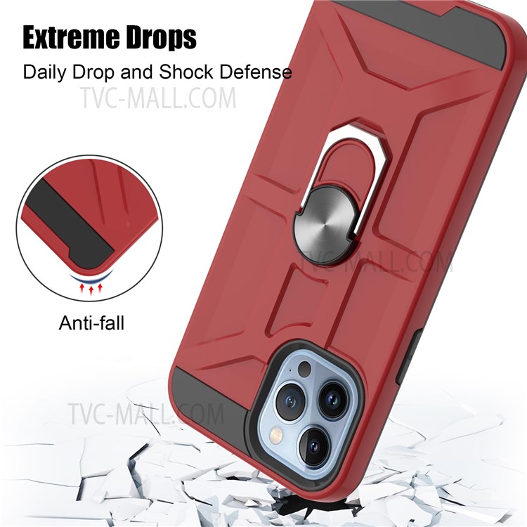 Detachable PC + TPU Hybrid Case with Rotatable Finger Ring Kickstand for iPhone 13 Pro Max 6.7 inch - Red-2