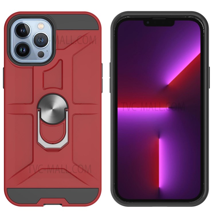Detachable PC + TPU Hybrid Case with Rotatable Finger Ring Kickstand for iPhone 13 Pro Max 6.7 inch - Red-3