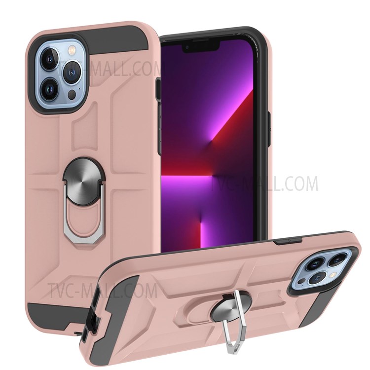 Detachable PC + TPU Hybrid Case with Rotatable Finger Ring Kickstand for iPhone 13 Pro Max 6.7 inch - Rose Gold-1