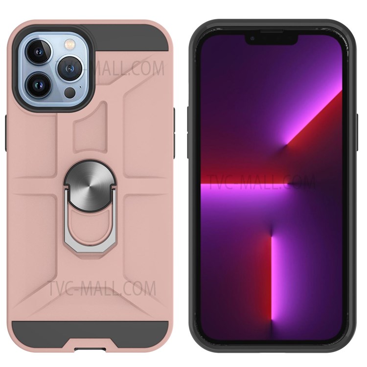 Detachable PC + TPU Hybrid Case with Rotatable Finger Ring Kickstand for iPhone 13 Pro Max 6.7 inch - Rose Gold-3