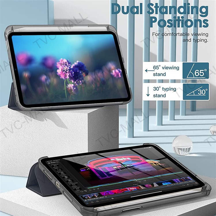 Full Body Protection Tri-fold Stand PU Leather TPU Back Auto Wake/Sleep Smart Cover Case with Pencil Holder for iPad mini (2021) - Black-3