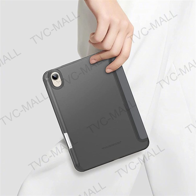 Full Body Protection Tri-fold Stand PU Leather TPU Back Auto Wake/Sleep Smart Cover Case with Pencil Holder for iPad mini (2021) - Black-8