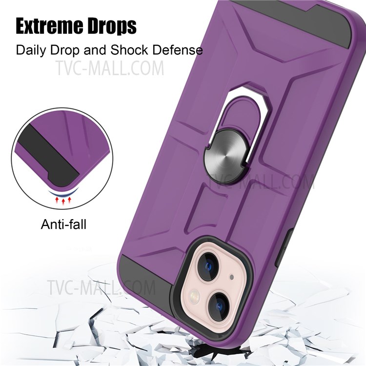 Scratch Resistant Detachable PC + TPU Hybrid Case with Rotatable Finger Ring Kickstand for iPhone 13 mini 5.4 inch - Purple-2