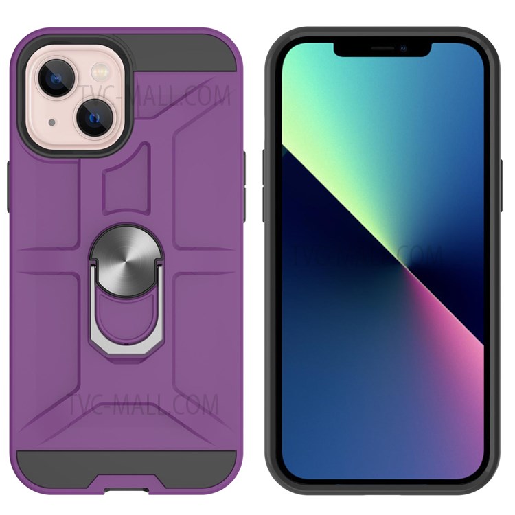 Scratch Resistant Detachable PC + TPU Hybrid Case with Rotatable Finger Ring Kickstand for iPhone 13 mini 5.4 inch - Purple-3