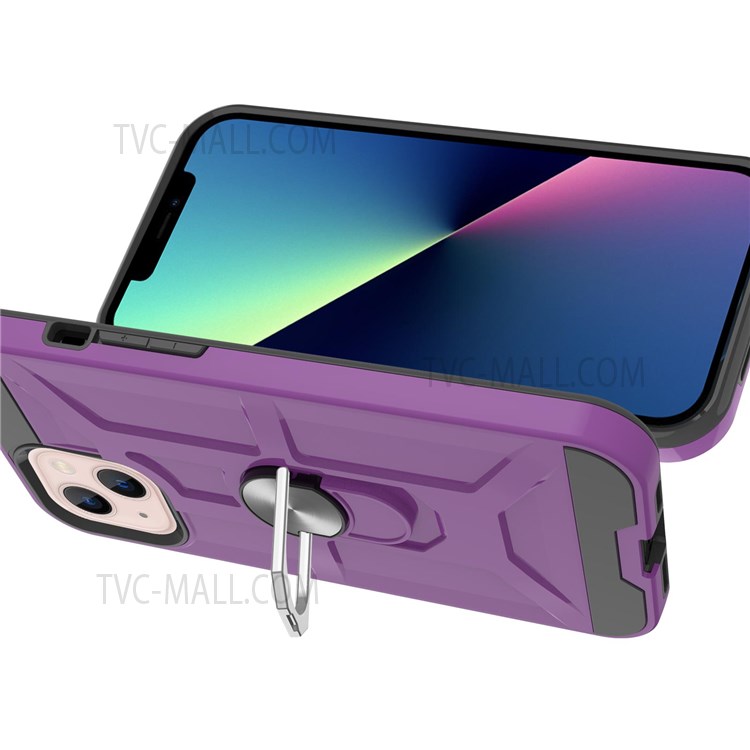 Scratch Resistant Detachable PC + TPU Hybrid Case with Rotatable Finger Ring Kickstand for iPhone 13 mini 5.4 inch - Purple-4