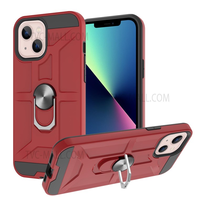 Scratch Resistant Detachable PC + TPU Hybrid Case with Rotatable Finger Ring Kickstand for iPhone 13 mini 5.4 inch - Red-1