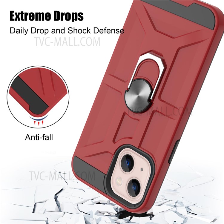 Scratch Resistant Detachable PC + TPU Hybrid Case with Rotatable Finger Ring Kickstand for iPhone 13 mini 5.4 inch - Red-2
