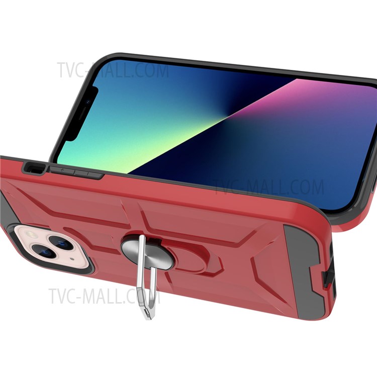 Scratch Resistant Detachable PC + TPU Hybrid Case with Rotatable Finger Ring Kickstand for iPhone 13 mini 5.4 inch - Red-4