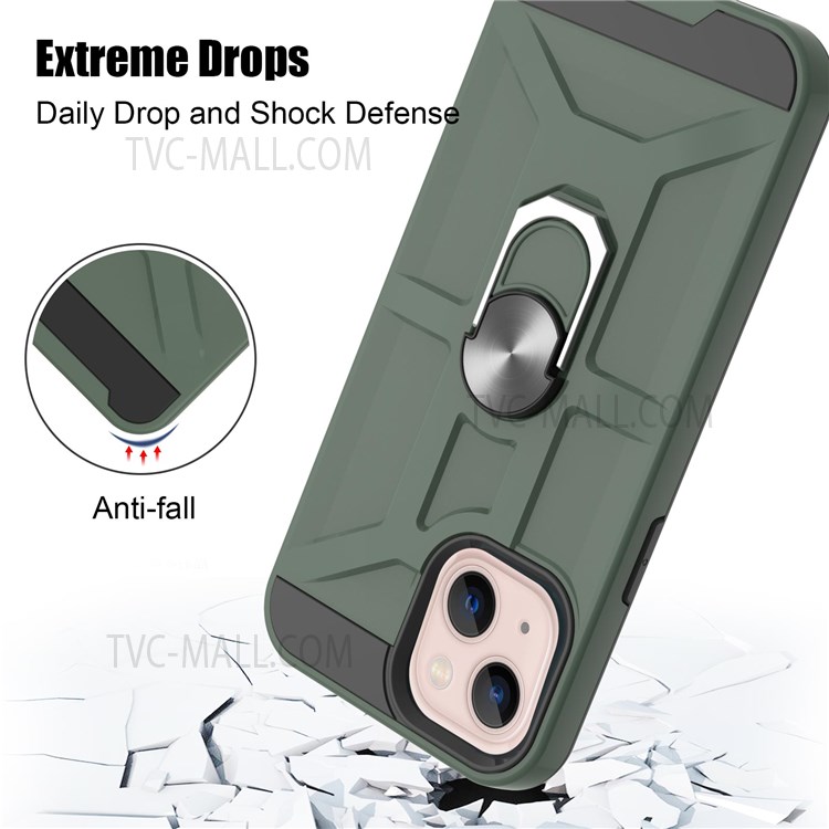 Scratch Resistant Detachable PC + TPU Hybrid Case with Rotatable Finger Ring Kickstand for iPhone 13 mini 5.4 inch - Green-2
