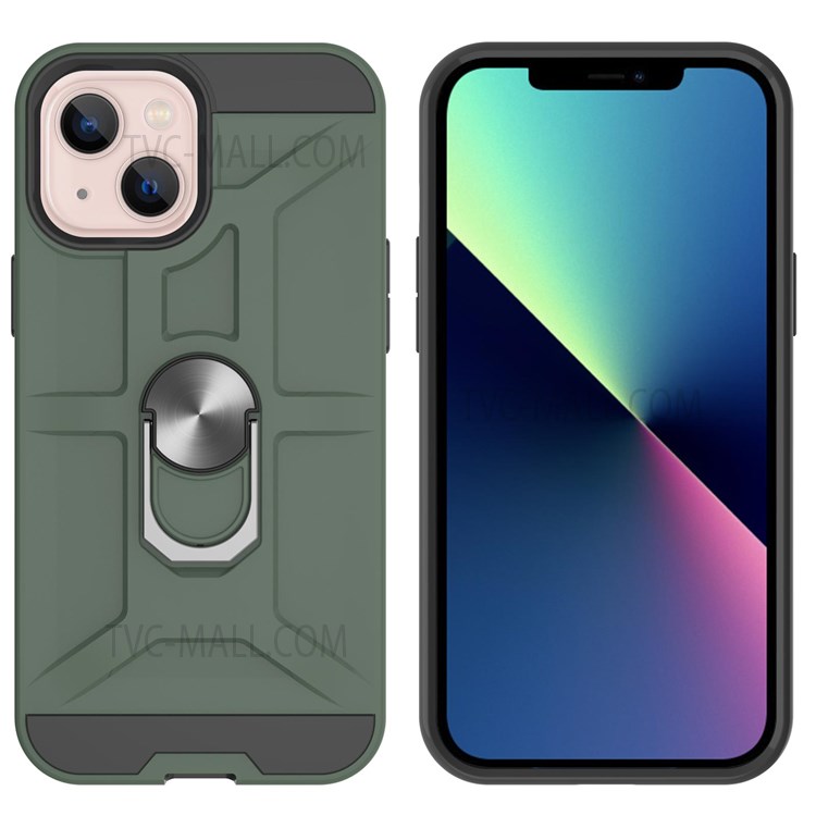 Scratch Resistant Detachable PC + TPU Hybrid Case with Rotatable Finger Ring Kickstand for iPhone 13 mini 5.4 inch - Green-3