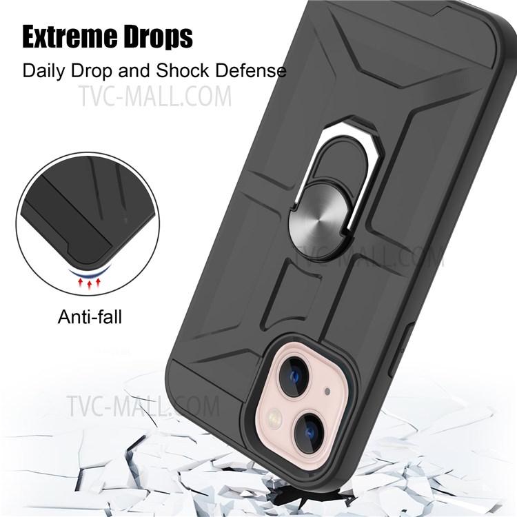 Shockproof Detachable PC and TPU Hybrid Case with Rotatable Finger Ring Kickstand for iPhone 13 6.1 inch - Black-2