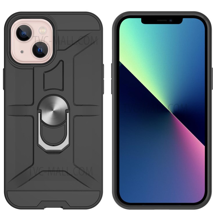 Shockproof Detachable PC and TPU Hybrid Case with Rotatable Finger Ring Kickstand for iPhone 13 6.1 inch - Black-5