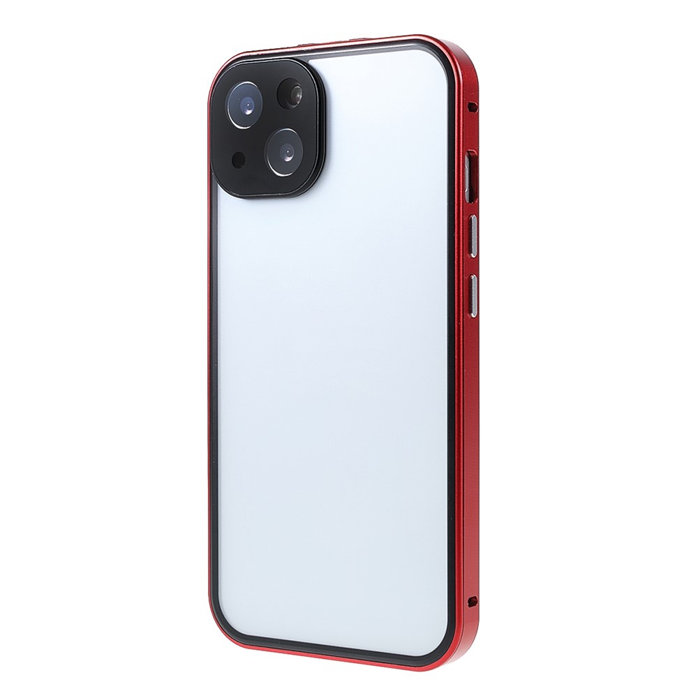 Phone Case Magnetic Absorption HD Front Tempered Glass and Hard Acrylic Back Cover Hybrid Phone Case for iPhone 13 mini 5.4 inch - Red-3