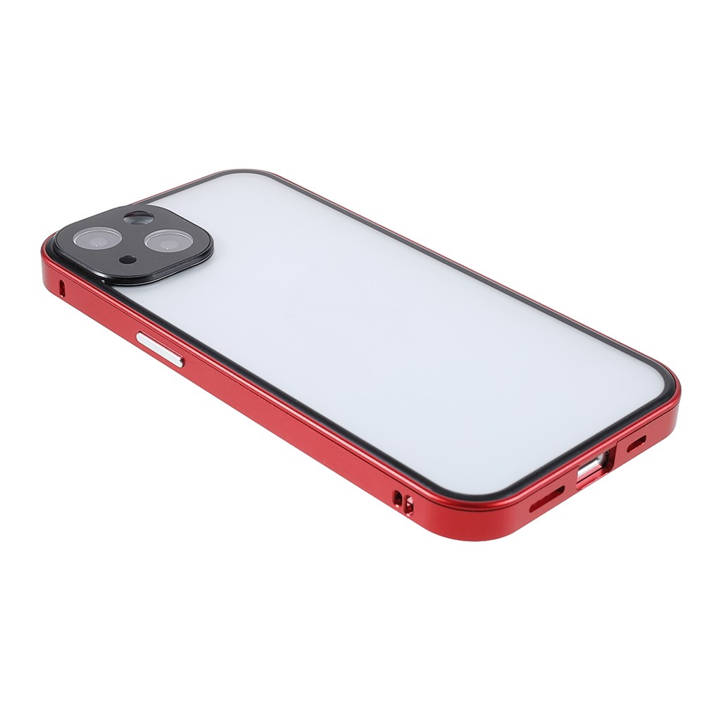 Phone Case Magnetic Absorption HD Front Tempered Glass and Hard Acrylic Back Cover Hybrid Phone Case for iPhone 13 mini 5.4 inch - Red-5
