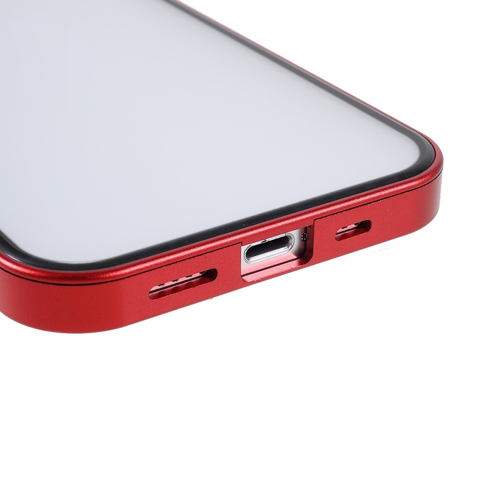 Phone Case Magnetic Absorption HD Front Tempered Glass and Hard Acrylic Back Cover Hybrid Phone Case for iPhone 13 mini 5.4 inch - Red-6