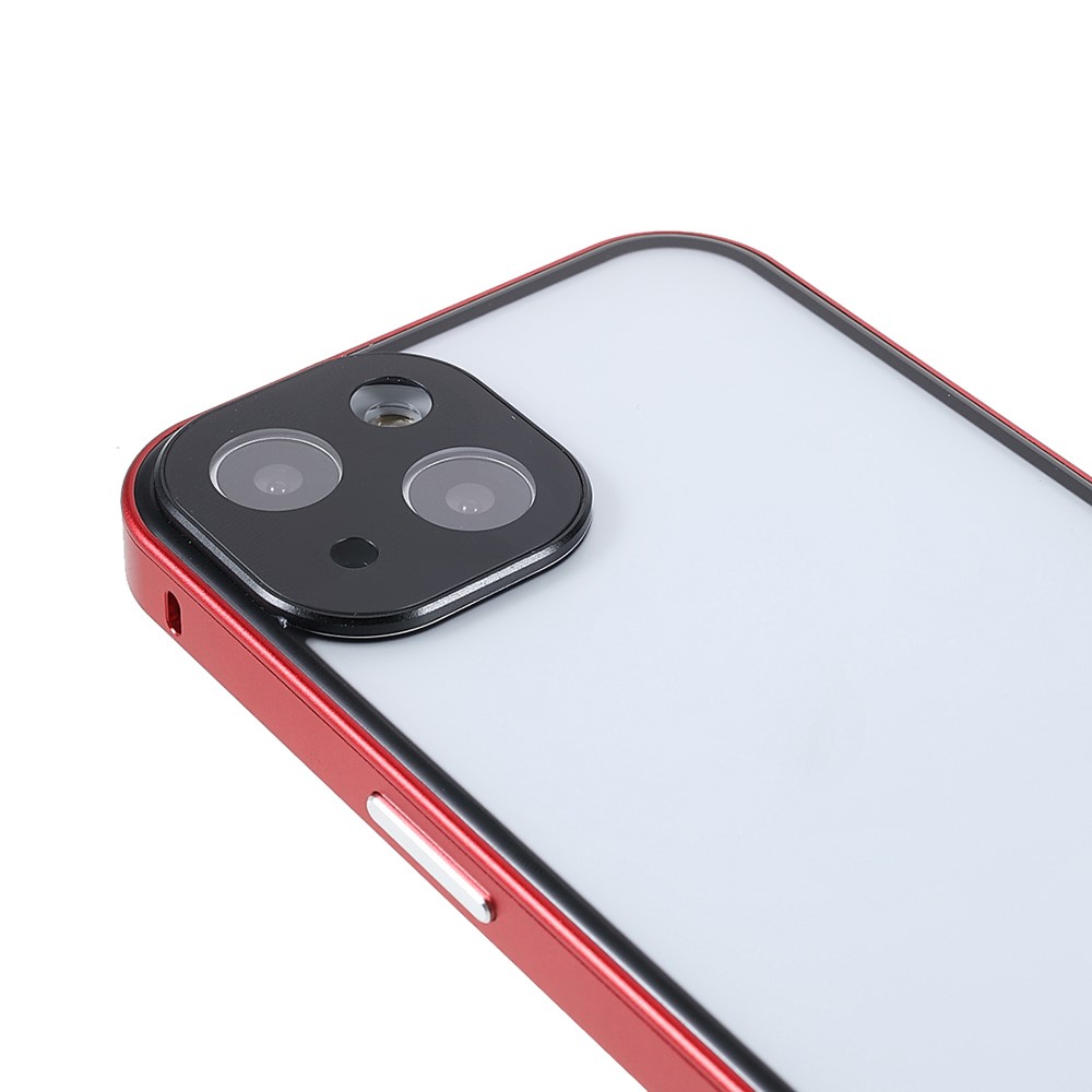 Phone Case Magnetic Absorption HD Front Tempered Glass and Hard Acrylic Back Cover Hybrid Phone Case for iPhone 13 mini 5.4 inch - Red-7