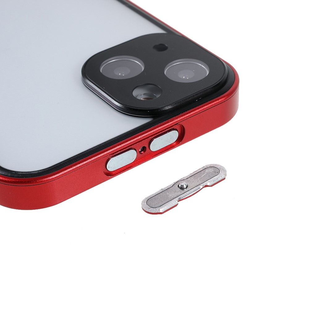 Phone Case Magnetic Absorption HD Front Tempered Glass and Hard Acrylic Back Cover Hybrid Phone Case for iPhone 13 mini 5.4 inch - Red-8