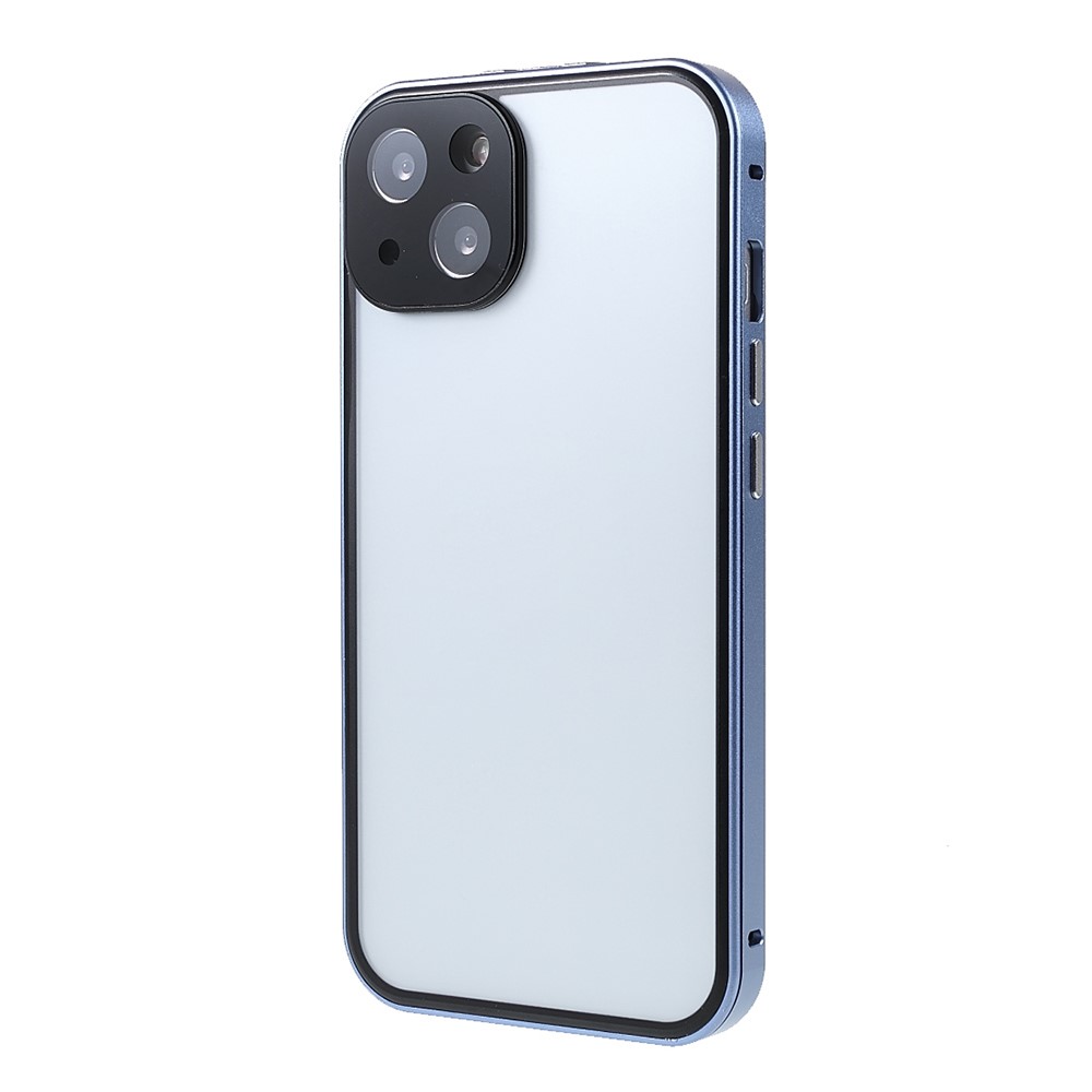 Phone Case Magnetic Absorption HD Front Tempered Glass and Hard Acrylic Back Cover Hybrid Phone Case for iPhone 13 mini 5.4 inch - Blue-3