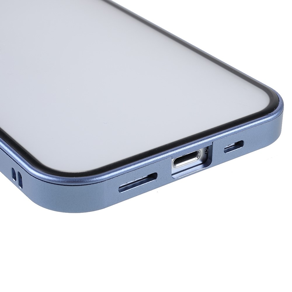 Phone Case Magnetic Absorption HD Front Tempered Glass and Hard Acrylic Back Cover Hybrid Phone Case for iPhone 13 mini 5.4 inch - Blue-6