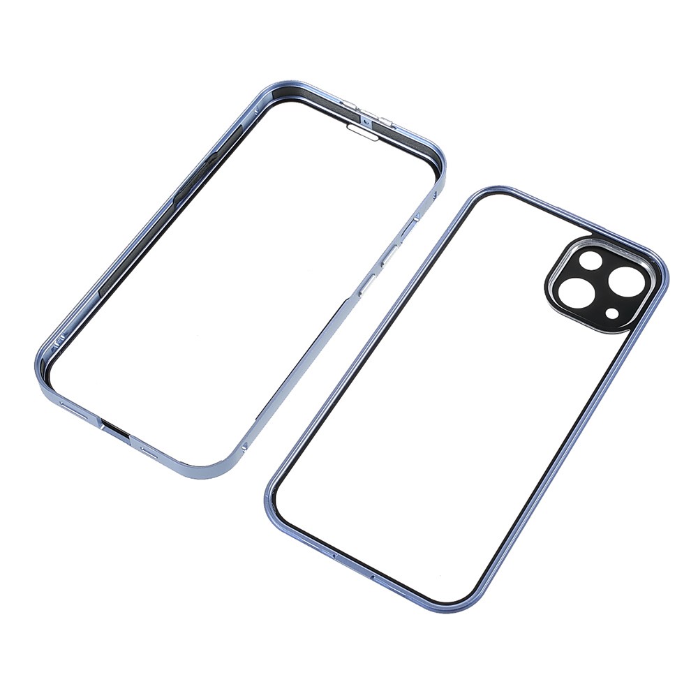 Phone Case Magnetic Absorption HD Front Tempered Glass and Hard Acrylic Back Cover Hybrid Phone Case for iPhone 13 mini 5.4 inch - Blue-9